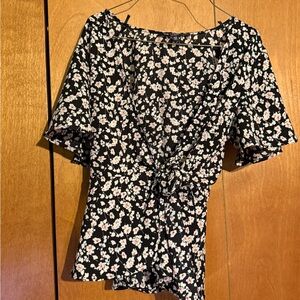 One Clothing Black Floral Wrap Blouse